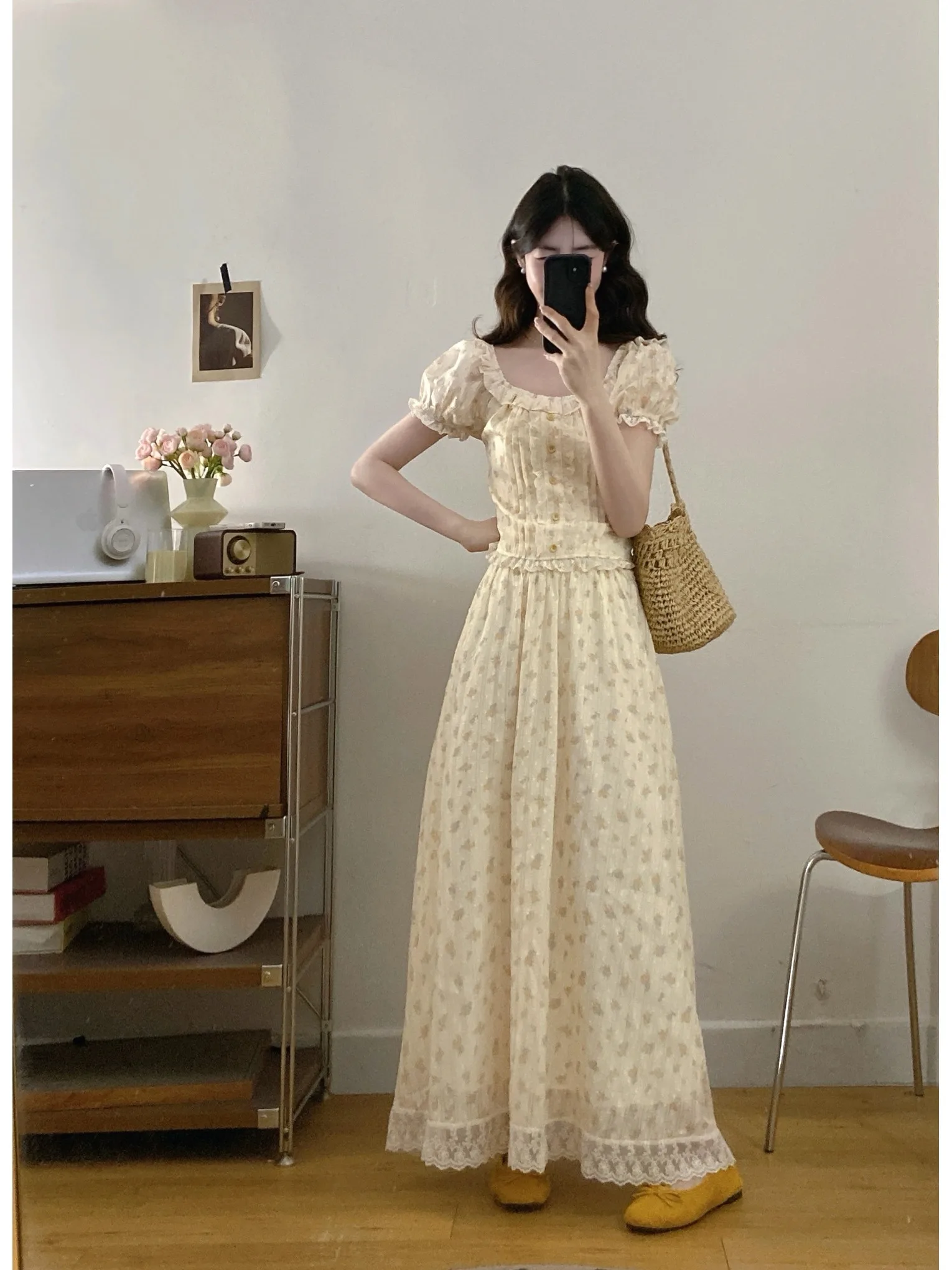 

Sweet plus Size Women's Summer Outfit High Waist A-Line Skirt Bubble Sleeve Floral Blouse Korean Style Fashion Set