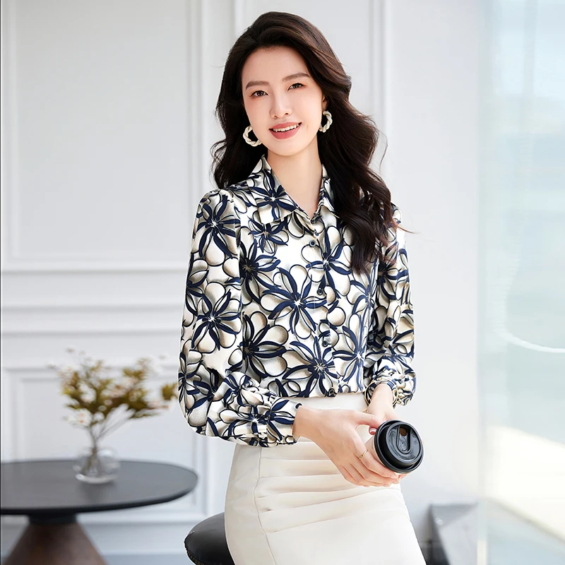 NAVIU Chiffon Blouse For Women Long Sleeve Print Formal Tops Work Wear OL Ladies Office Ladies 2024 New Spring Shirt