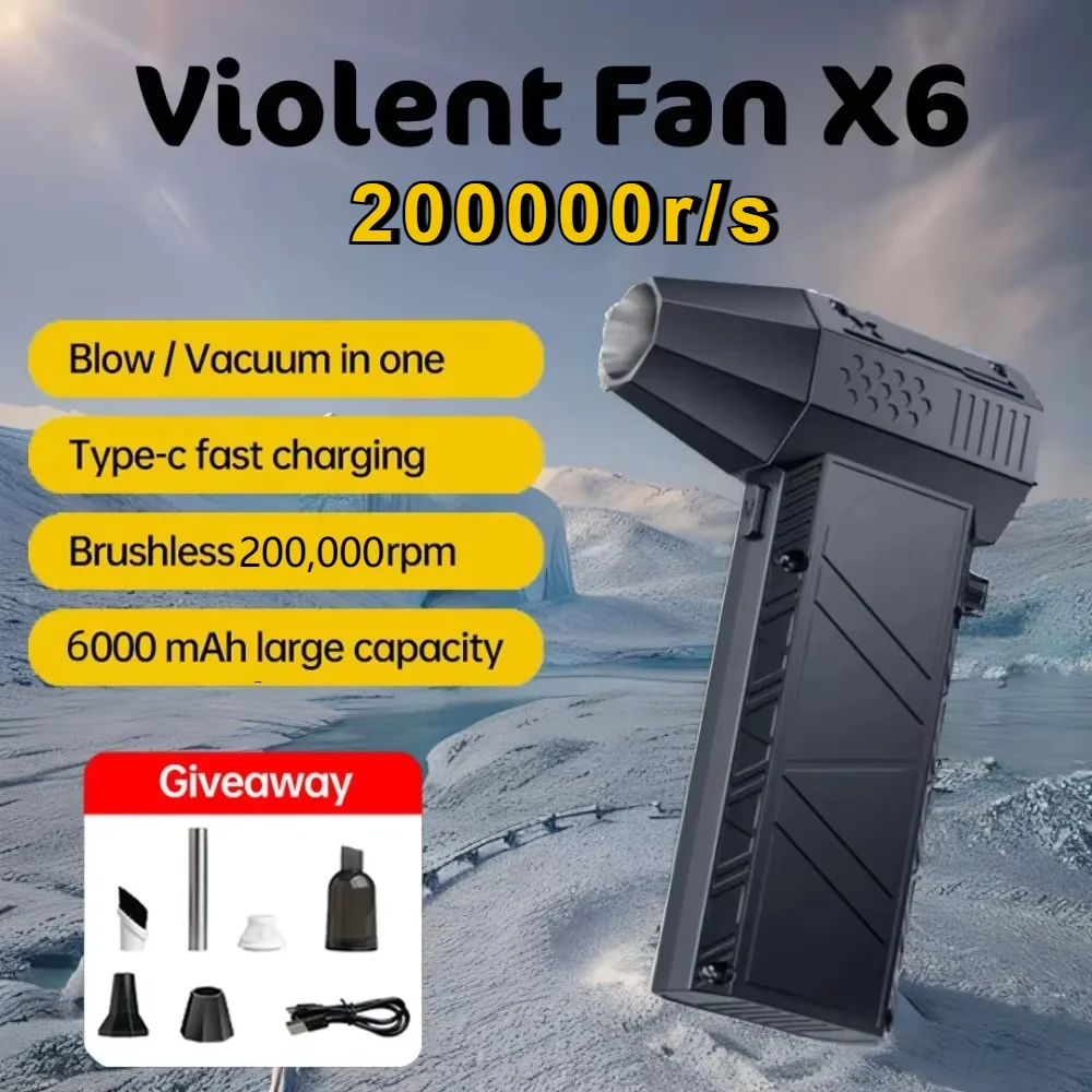 

200000RPM Strong Air Blower X6 53m/s Turbo Fan Blower Brushless Turbo Jet Fan Wireless Car Vacunm Cleaning Dust Leaves Blowing