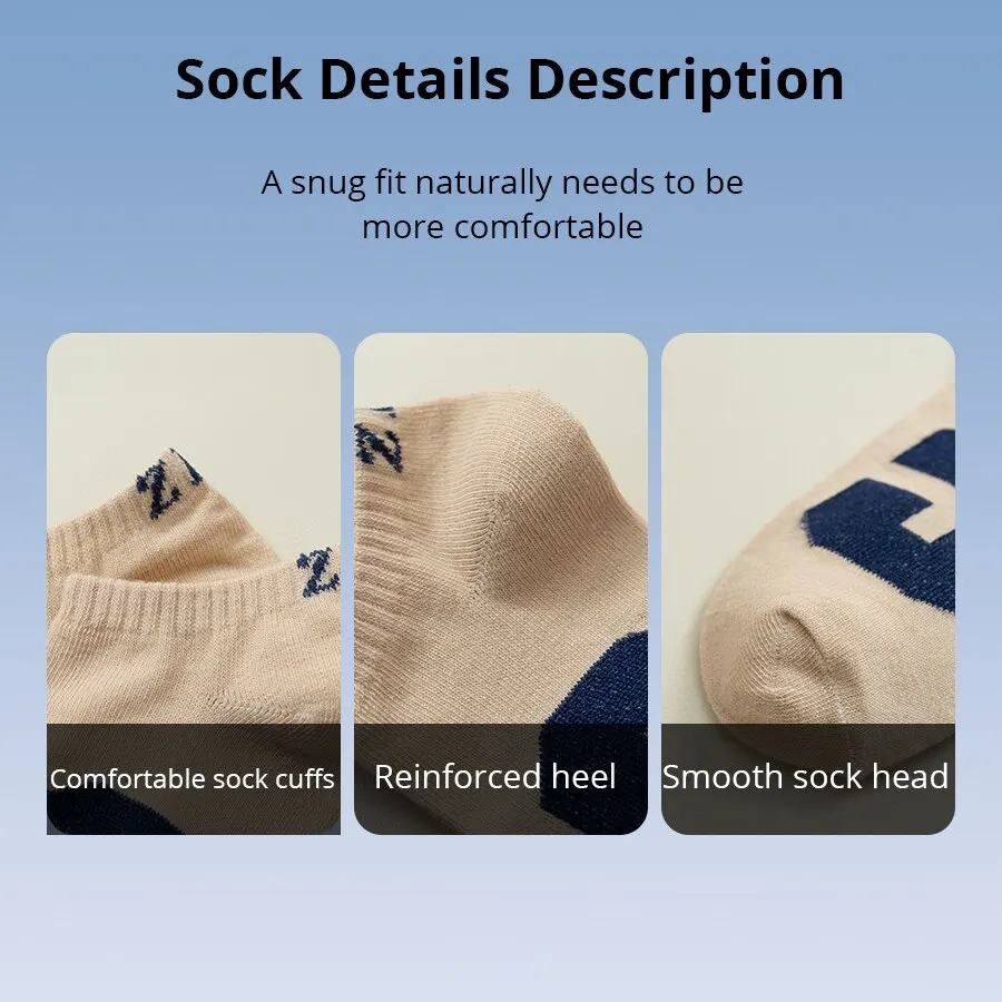 5 Pairs Summer Thin Men Sports Breathable and Comfortable Letter Boat Socks Ins Fashion Sweat-absorbing Short Socks