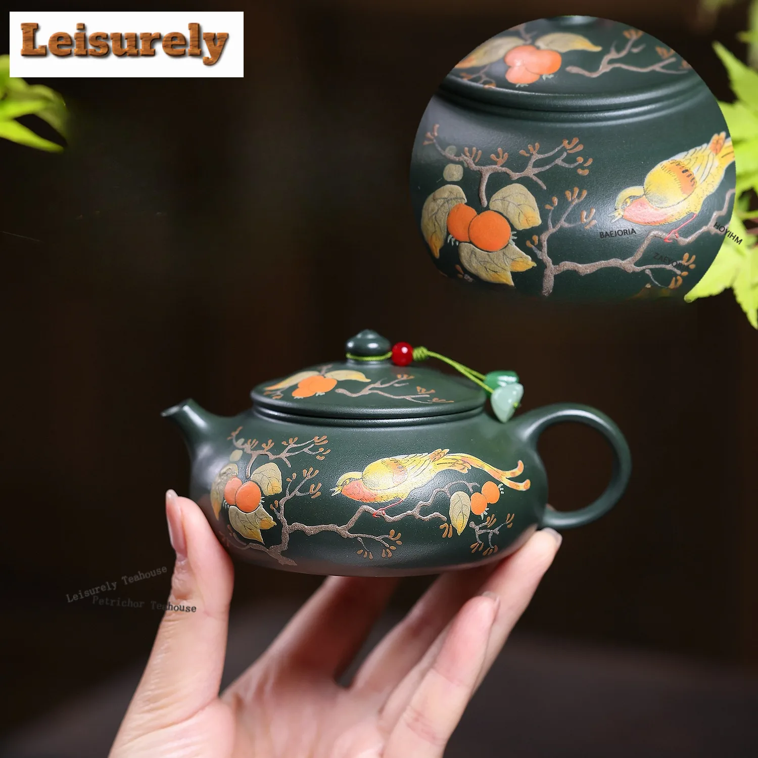 

180ml Elegant Yixing Purple Clay Teapots Handmade Clay Painted Magpie Pot Raw Ore Green Mud Kettle With Strainer Zisha Tea Set