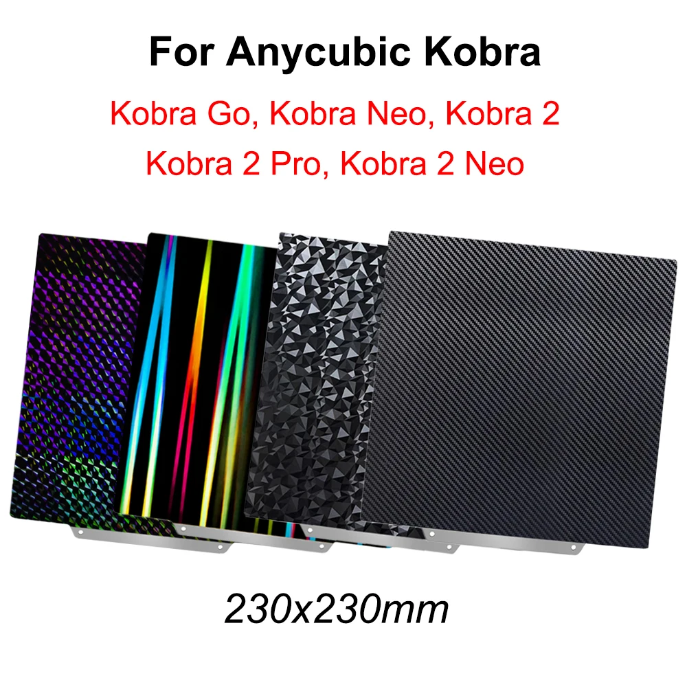 

For Anycubic Kobra, Kobra 2, Kobra 2 Neo/Pro, Kobra Go, Kobra Neo Build Plate Double Sided Spring Steel Sheet PEI PEO 230x230mm