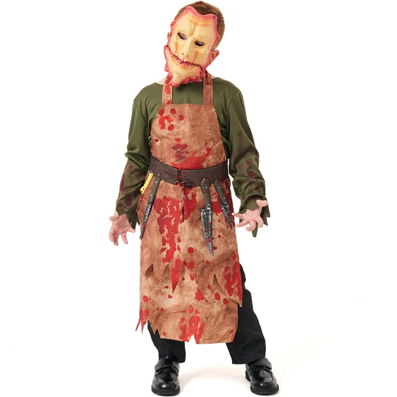 Boy Kid Scary Butcher Costume Halloween Chef Outfit Bloody Apron Mask Party Role Play Uniform Cosplay Costumes Masquerade