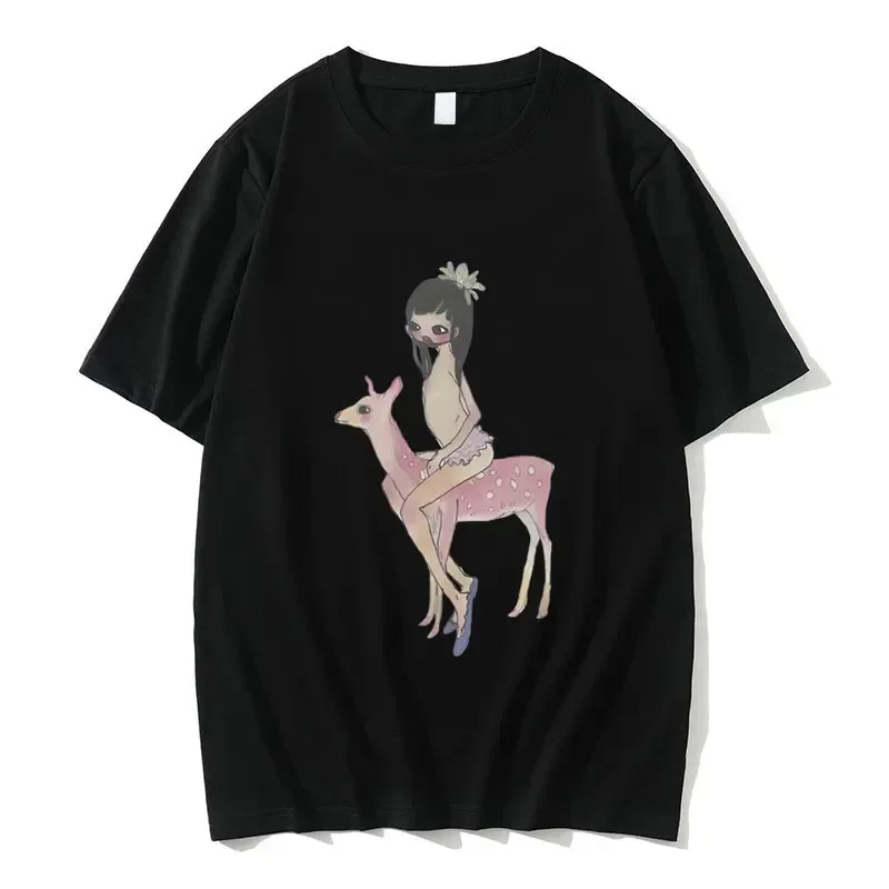 Yoshitomo Nara Aya Takano Grunge Girl Riding Pink Deer Art Baby Graphic T Shirts Funny Men Women\'s Cartoon Oversized T-shirt