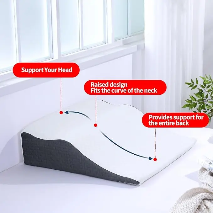 Bed Wedge Pillow for Back & Side Sleepers Wave-Shaped Design Fit the Neck Curve single
