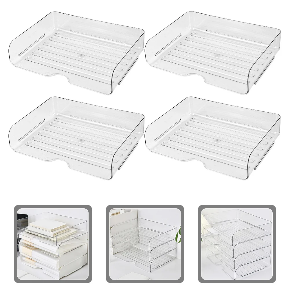 

4Pcs Desktop Paper File Organizer Stackable Office Tray Paper Shelf Storage Desk File Holder Paperwork Organizer