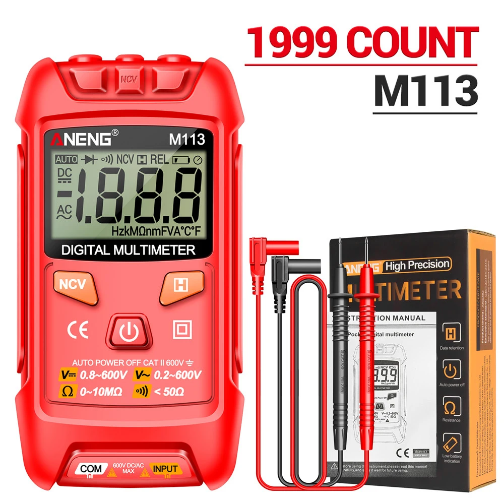 Imagem -02 - Mini Multímetro Digital ac Medidor de Tensão dc 1999 Contagens Multimetro Ohm Ncv Ferramentas Eletricidade Instrumentos de Medição Aneng-m113