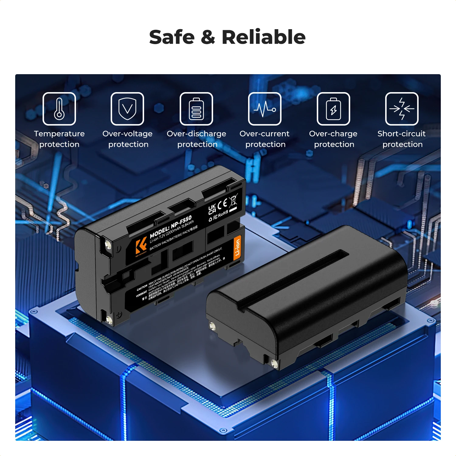 K & F مفهوم 2 حزمة NP-F550 بطارية الكاميرا ومجموعة شاحن لسوني NP-F550 F570 F750 F770 F930 F950 F960 F970 بطارية مصباح ليد #5