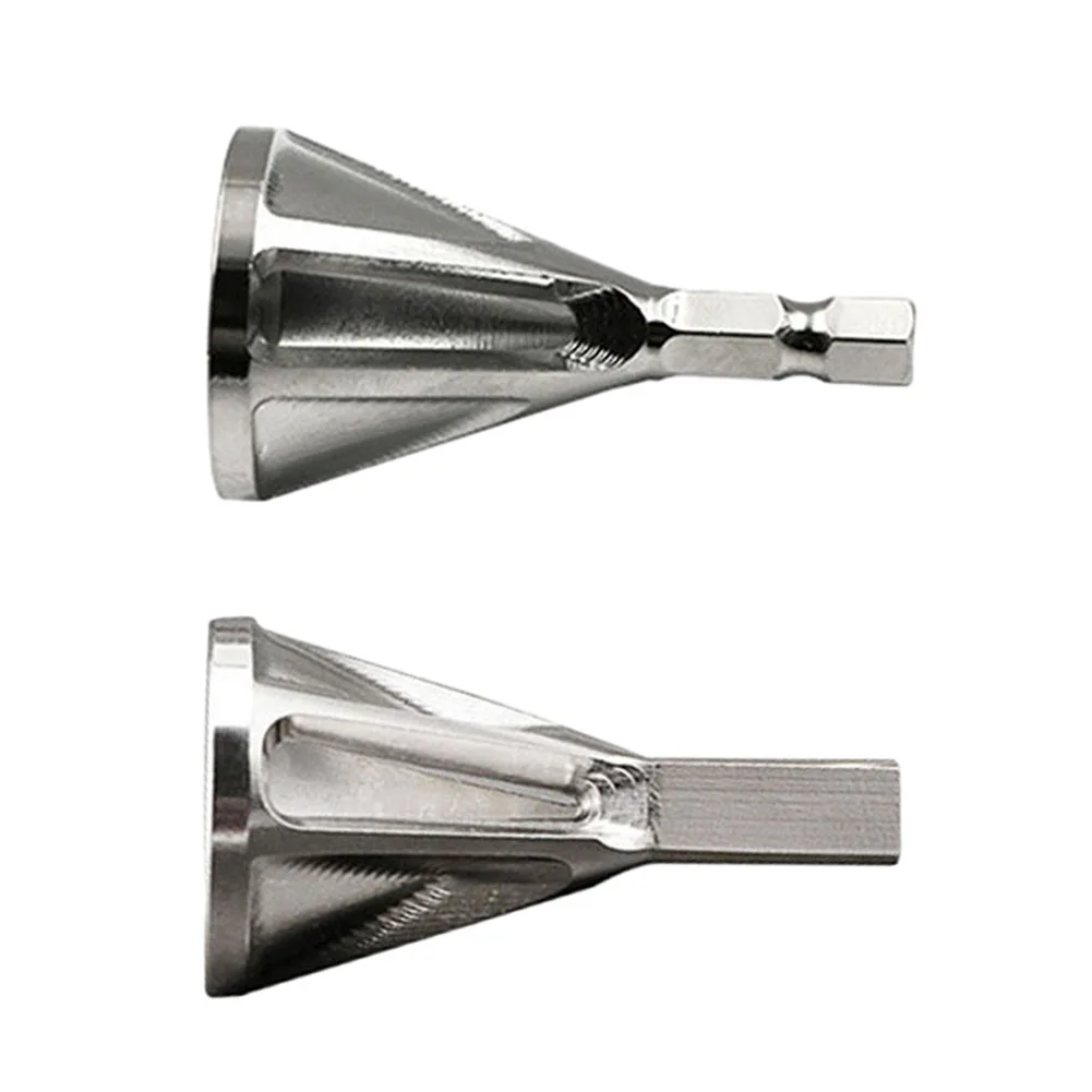 2pcs Deburring External Chamfer Tool Triangular Hexagonal Handle High Speed Steel Remove Burr Drill Bit Tools For Metal Drilling