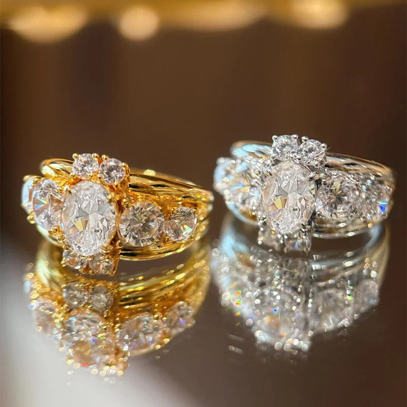 

Niche Designer S925 Silver Moissanite Diamond Three Stones Ring For Women 18K Yellow Gold White Sapphire Engagement Fine Jewelry