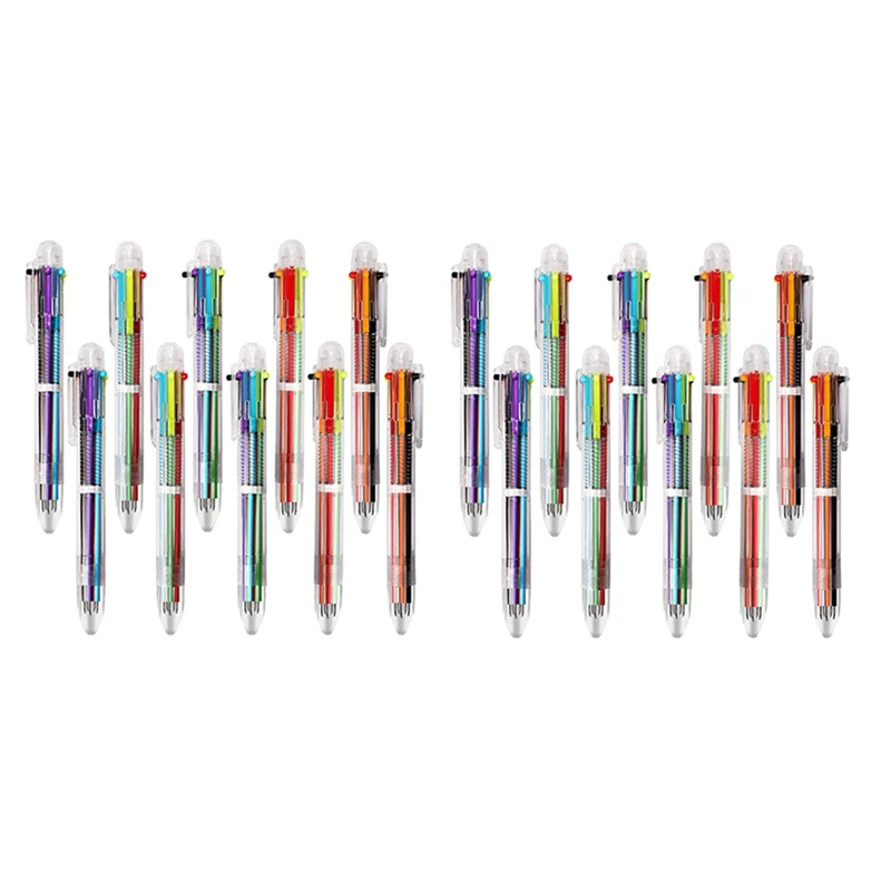 

20 Pack 6-In-1 Multicolor Retractable Ballpoint Pens 0.5Mm Colorful Ink Pen Multi Color Pen For School