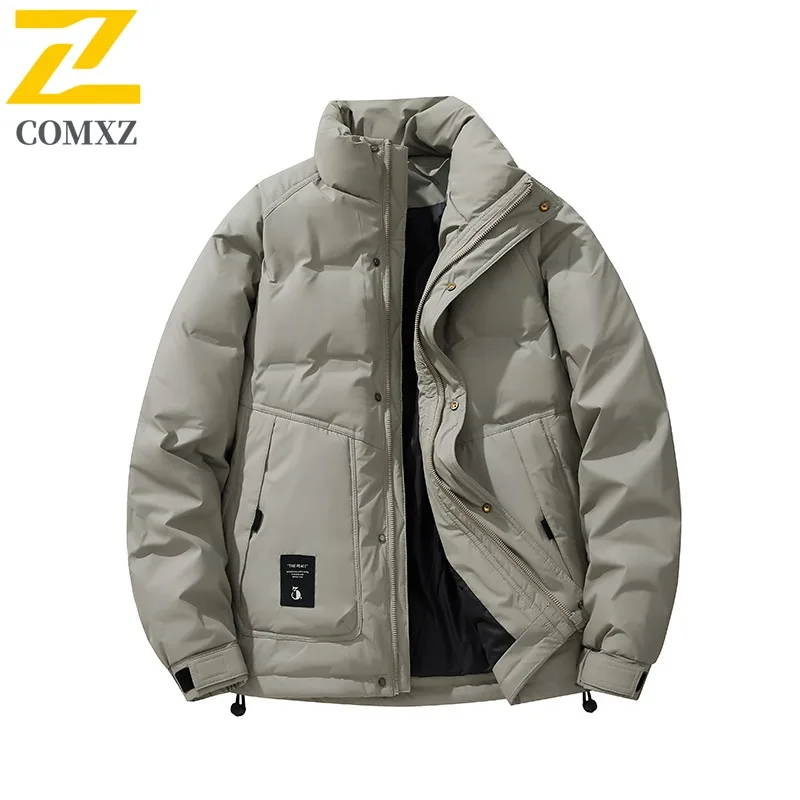 

COMXZ Men Cotton Coat Premium Stand Collar Outdoor Camping Cold Protection Jacket Streetwear Style Cold Resistant Winter Garment
