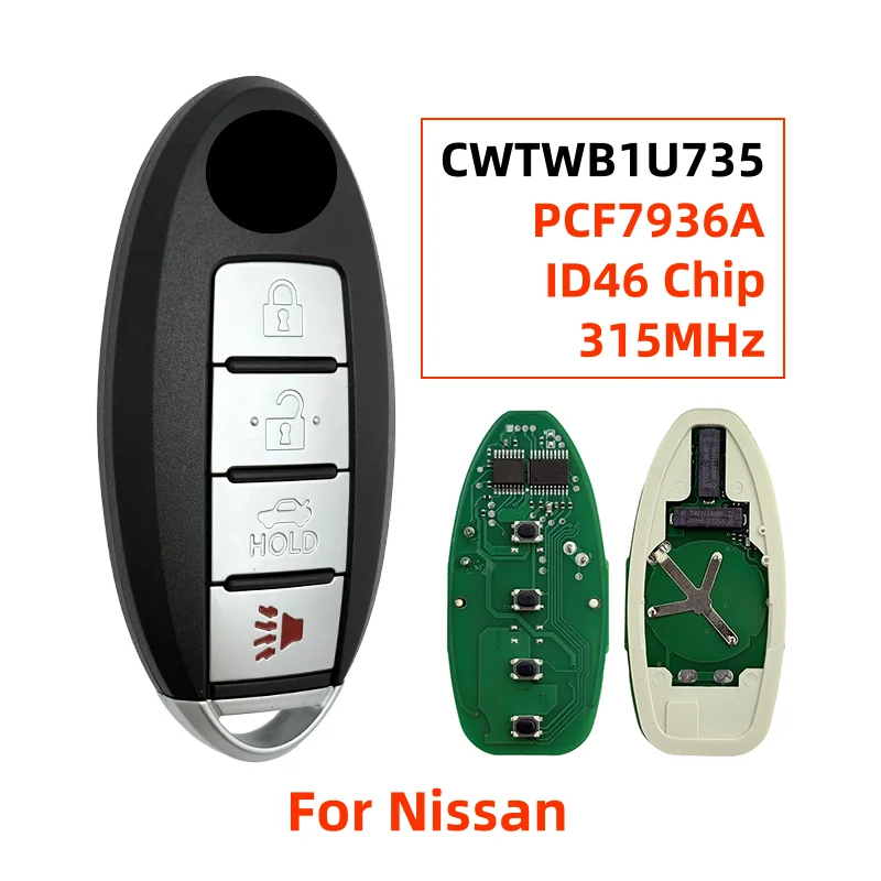 

CWTWB1U735 4 Button Remote Car Key Fob 315MHz ID46 PCF7936A For Nissan Qashqai Xtrail Altima Sentra Maxima Teana Tiida Armada