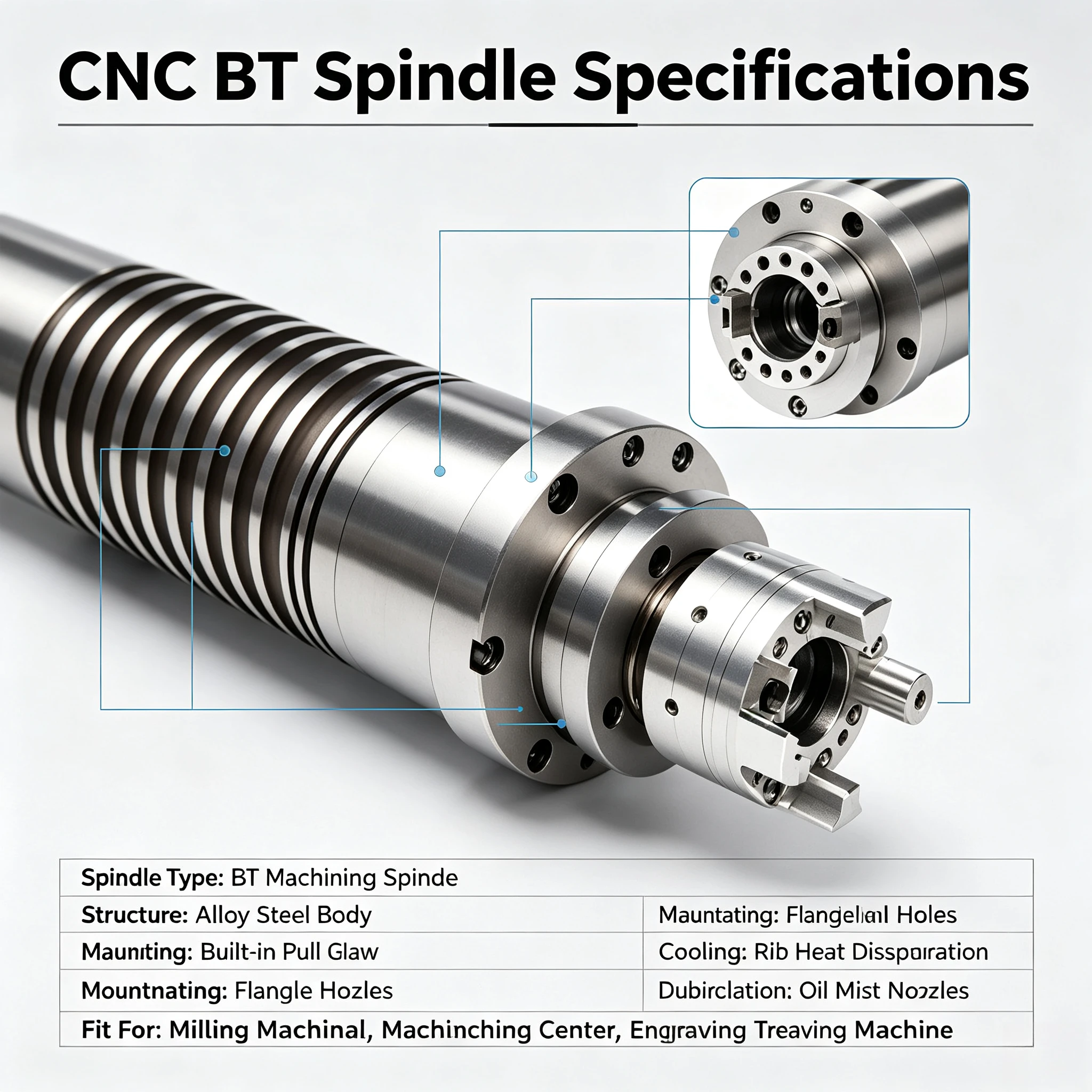 20000RPM Belt Drive ATC CNC Spindle BT30 BT40 BT50 Oil Lubricated for Drilling Tapping Machine