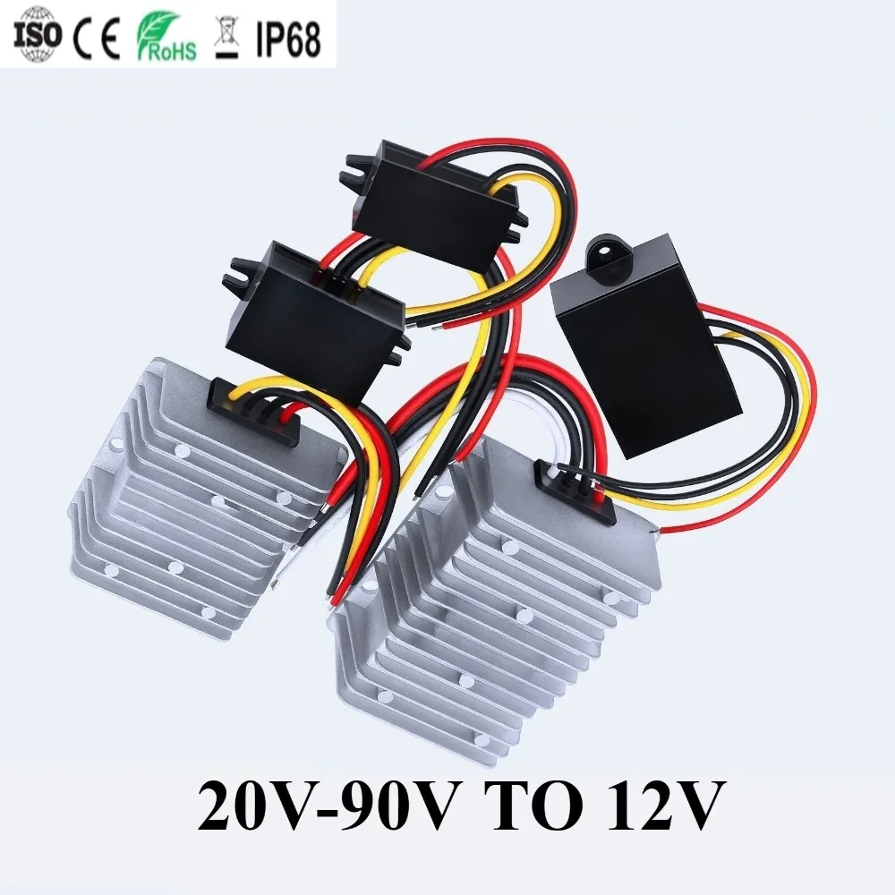 

20-90v 24V36V48V60V72V to 12V DC DC Converter Module 1-24A Power Inverter Buck Transformer Adapter Voltage Regulator For Car