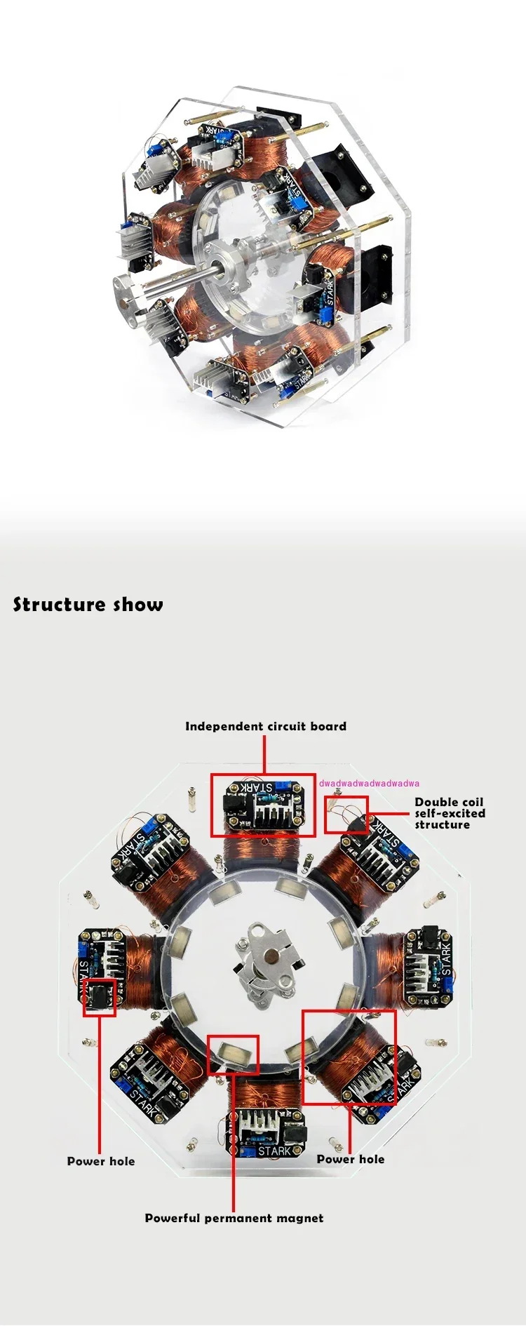 8-stage stator brushless internal rotor motor large-scale Bedini motor pseudo-perpetual motion machine，High power motor module