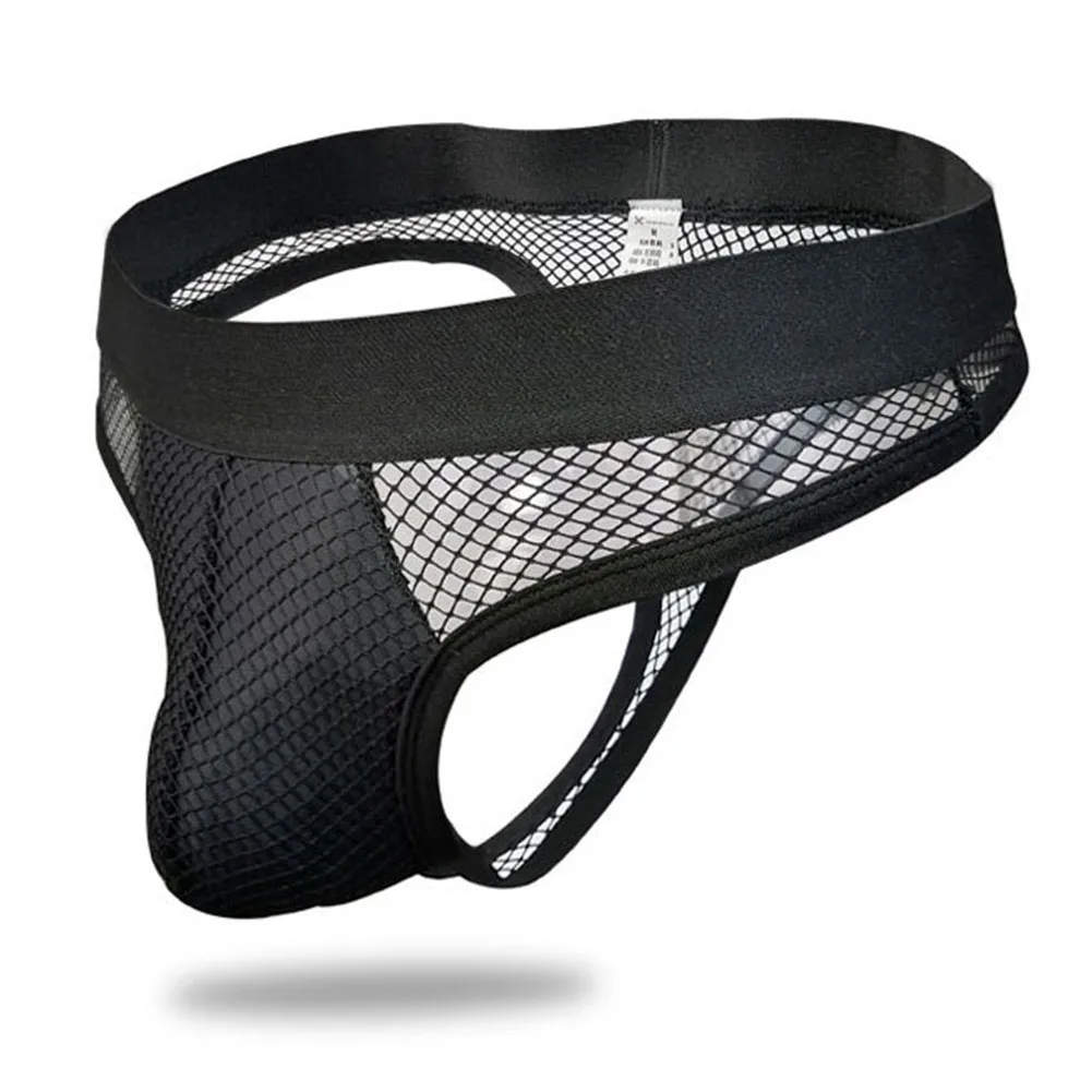 Men Mesh Briefs Thong Fishnet Splicing Breathable Pouch Perspective Temptation Underwear Panties Male G-String