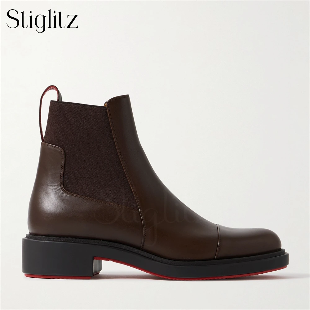 Soft Leather Ankle Boots Black Brown Comfortable Slip-On Booties for Men Designer Concise Style Stretch Boots Customizable Boots