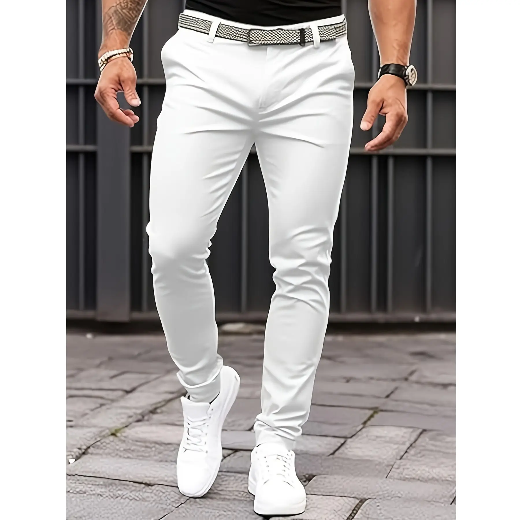

2025 new men's fashionable casual straight leg jeans, slim fit, small feet, slightly elastic, versatile black and white pants
