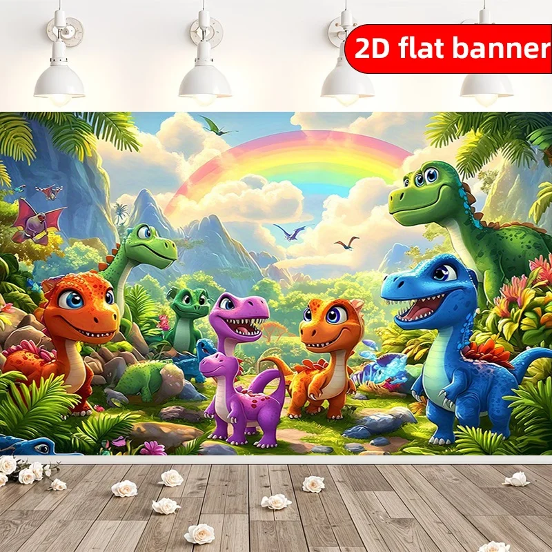 1 Partybanner mit verschiedenen Cartoon-Dinosaurier-Mustern, geeignet für Hintergrunddekoration und Foto-Requisiten.