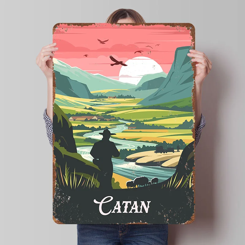 Póster de Metal Inspirado en el Juego de Mesa Catan, Arte de Pared Personalizado, Letreros Metálicos Retro Vintage para Fanáticos, Decoración para Sala de Estar y Hogar