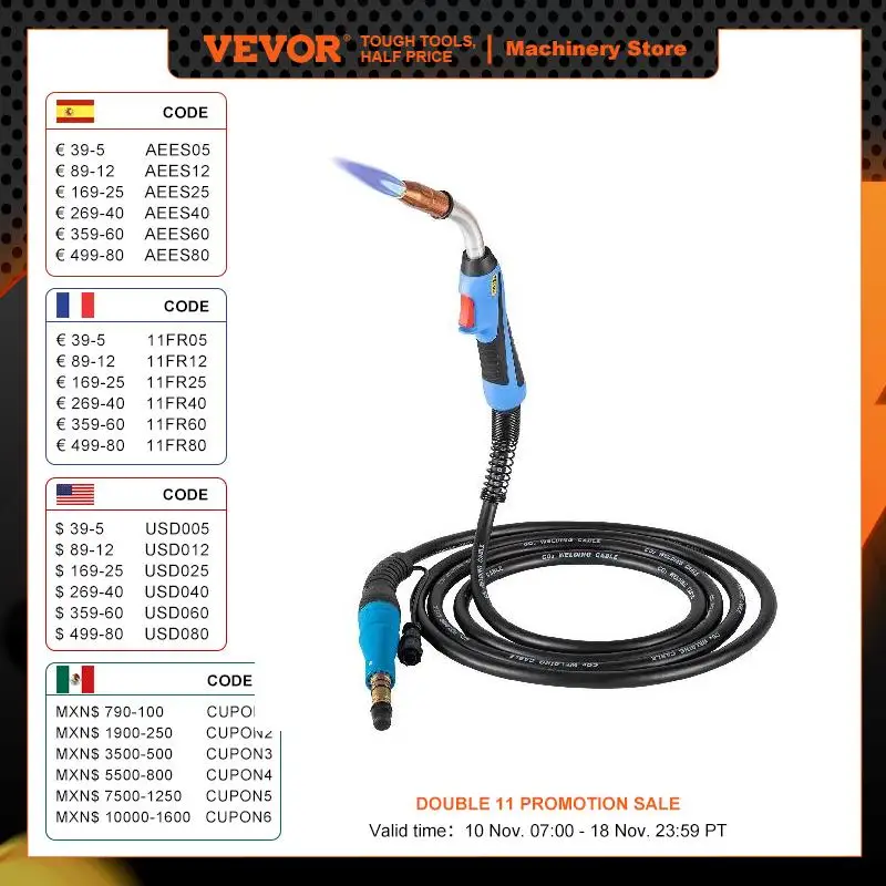 

VEVOR 24KD Miller 250A MIG Torch MAG Welding Gun Professional 4.6M Cable Air-Cooled Gas Burner Torch for MIG Welding Machine