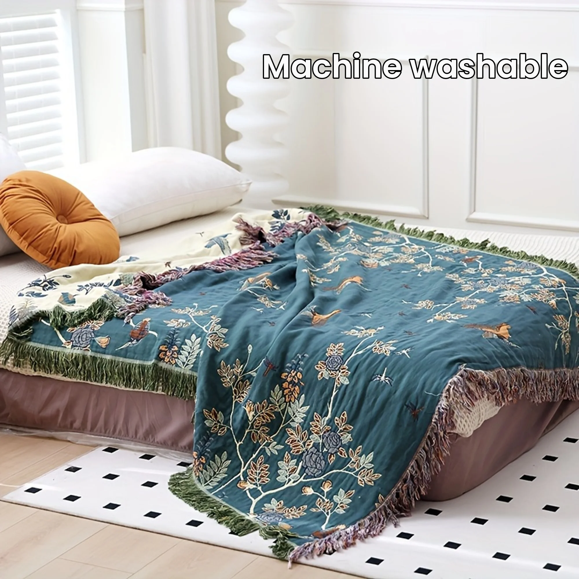 

1pc Multi-Layered Tassel Style Gauze Blanket - Ultra Soft, Breathable, Cooling, And Machine Washable - Perfect For Summer, Lunch