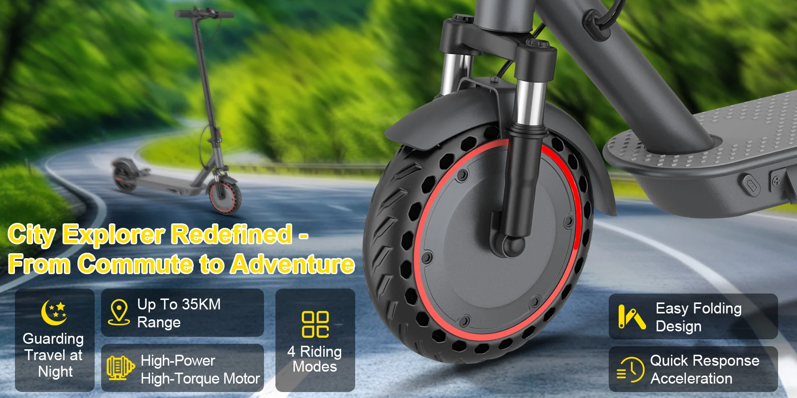 AOVOPRO LB10 Elektroroller 10 Zoll Leistungsstarker Motor 42V 10,5Ah 35KM Reichweite mit Stoßdämpfung Doppelbremsen Smart APP E-Scooter – Detail 8
