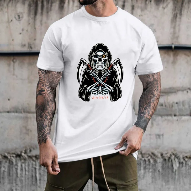 Dark Style Grim Reaper Skull Heat Transfer White Ink Iron - on Sticker, Stylish & Cool for T - shirts/Canvas Bags, Halloween