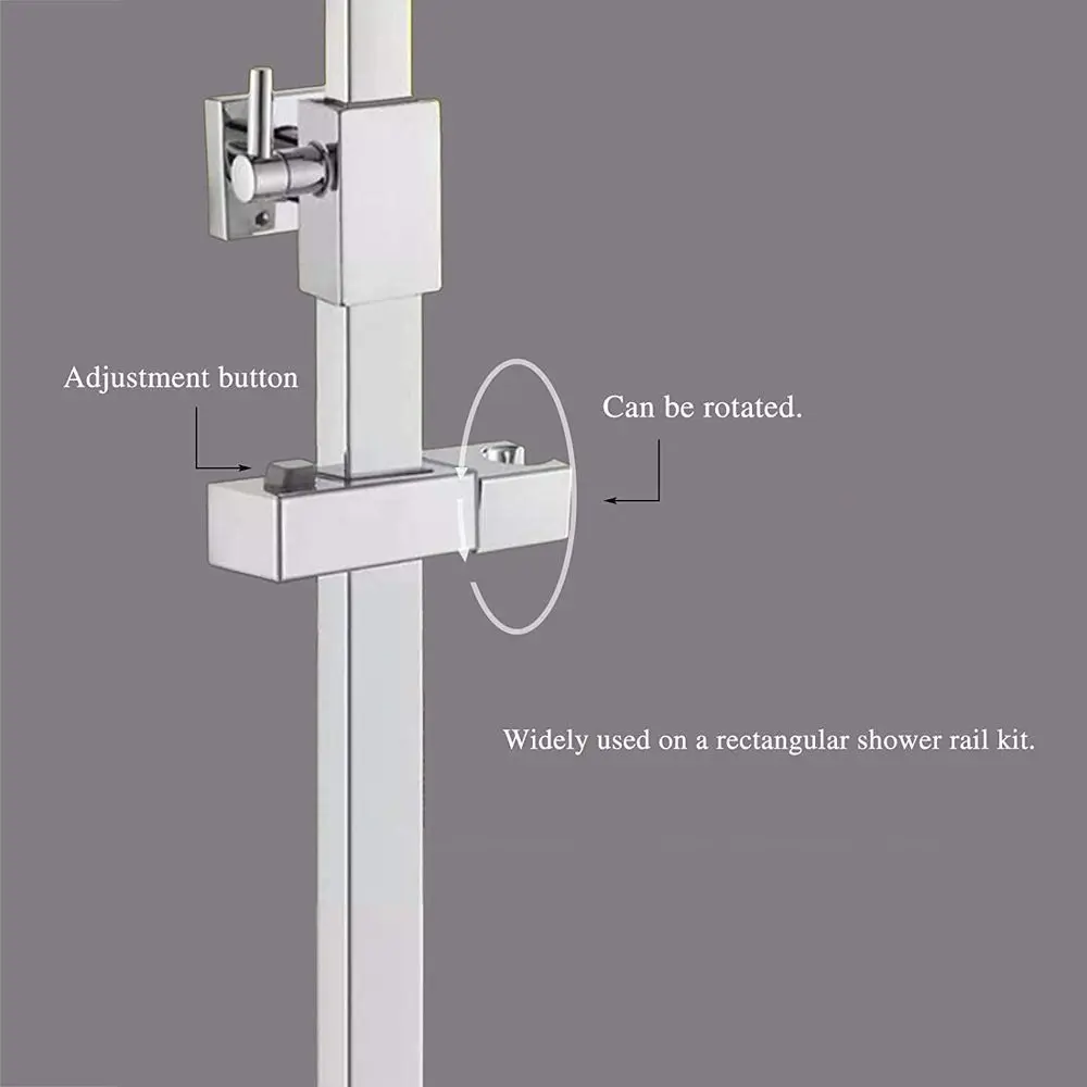 Square Pipe Shower Head Holder Adjustable Rotatable Bathroom Slide Bar Shelf Replacement Riser Rail Bracket