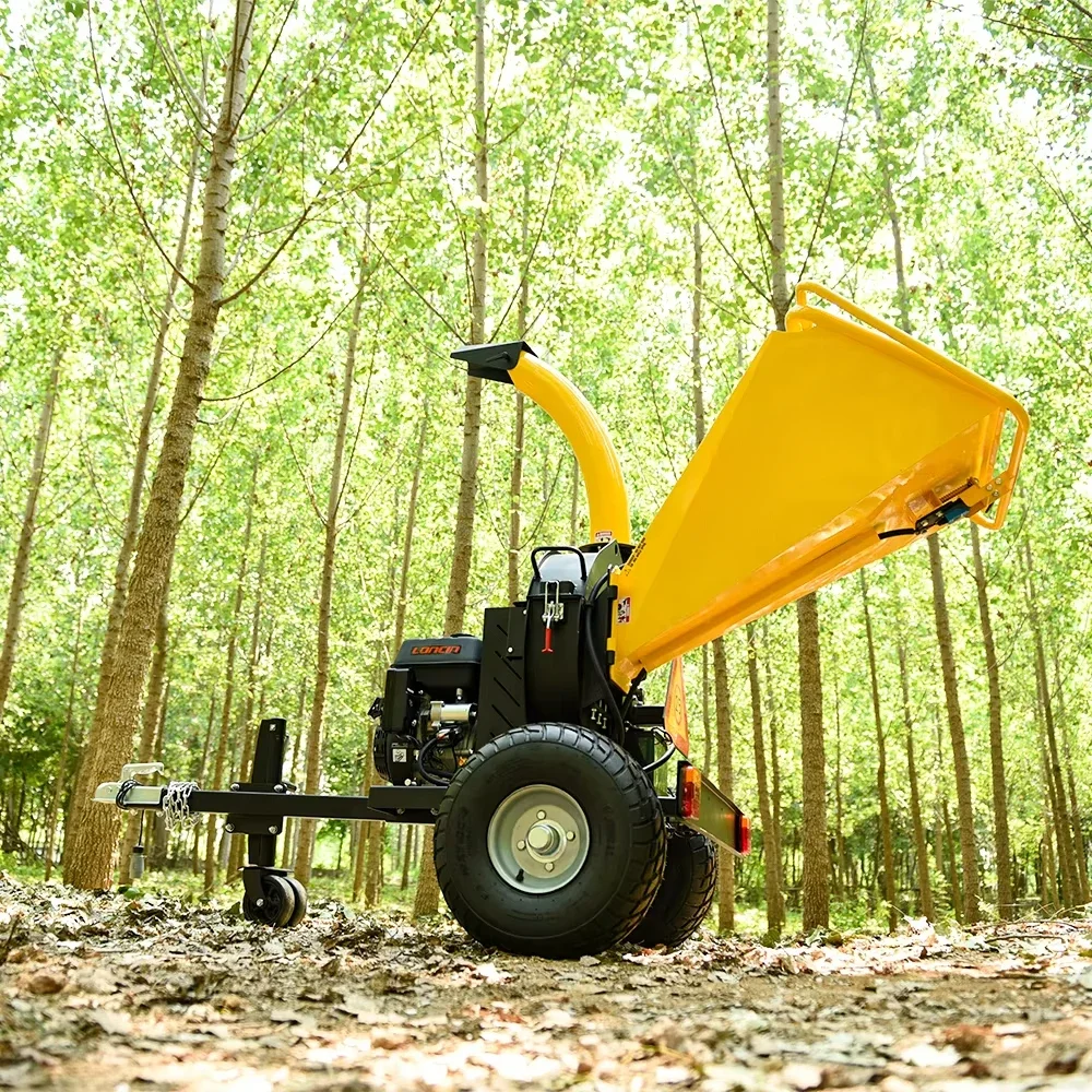 Mesin pencacah cabang kayu 15HP makan sendiri Trailer mount dengan Ducar B & S mesin bensin