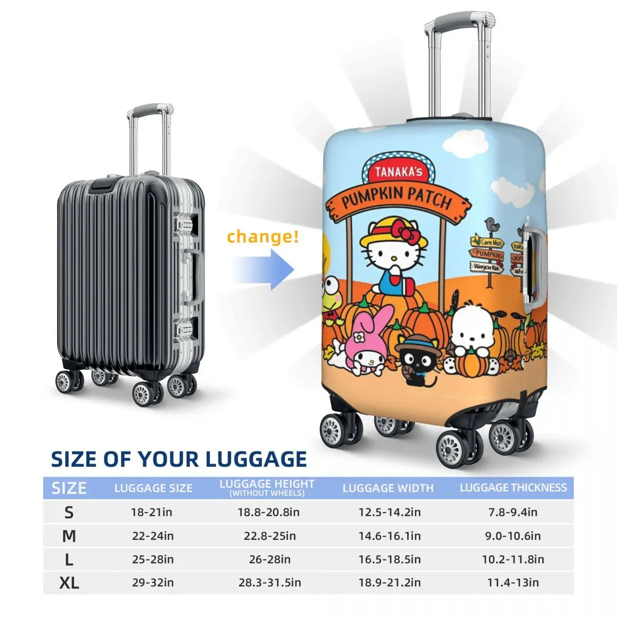 Hello Kitty Pumpkin Patch Halloween Suitcase Cover Cute Cat Animal Elastic Business Protection Luggage Case Holiday