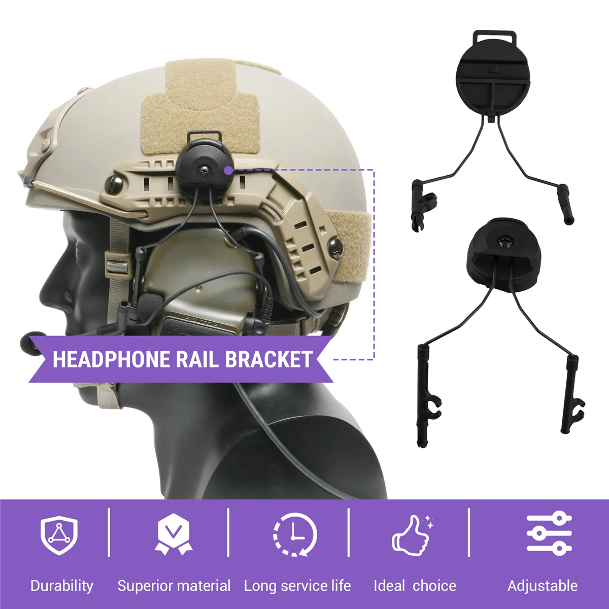 A57G-Pickup Słuchawki Uchwyt szynowy Regulowane pod wieloma kątami nauszniki ze składaną osłoną Stały wspornik Akcesoria do kasku Czarny