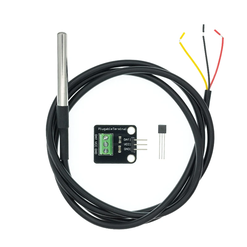 DS18B20 Temperature Sensor Module Kit Waterproof 100CM Digital Sensor Cable Stainless Steel Probe Terminal Adapter For Arduino