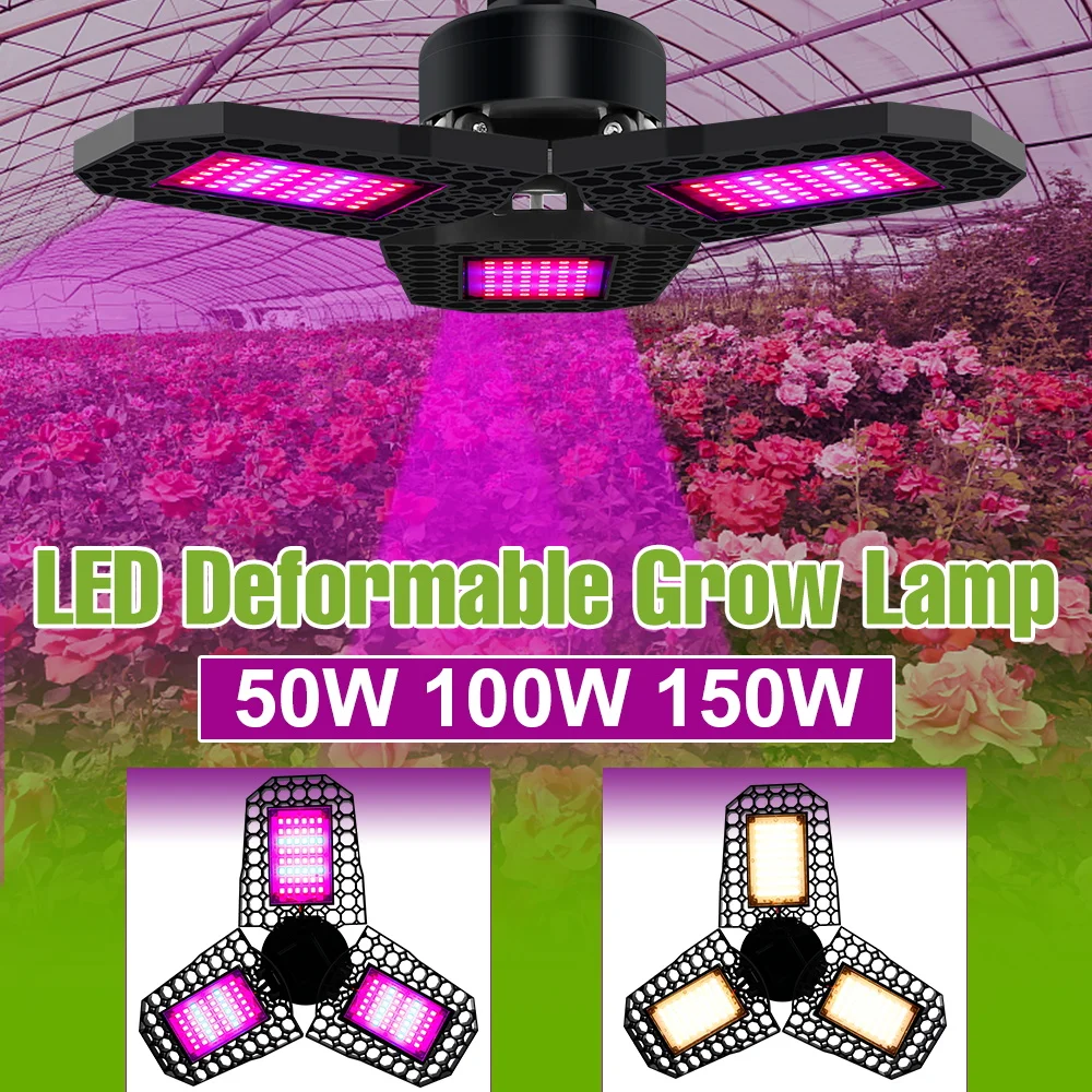 

Светодиодная лампа для растений 150 Вт, полный спектр, E27, складная, для теплиц, гроубоксов, гидропоники, выращивания овощей и цветов