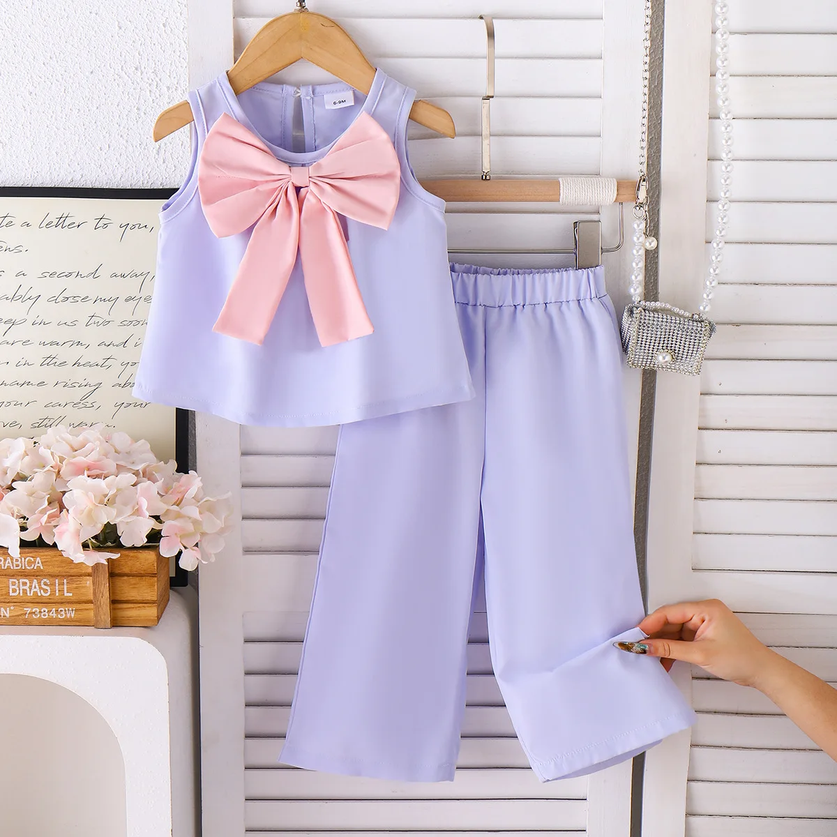 

Детская одежда. Новый комплект одежды для девочек: синий жилет без рукавов и длинные брюки, комплект из 2 предметов для детей от 6 месяцев до 3 лет.