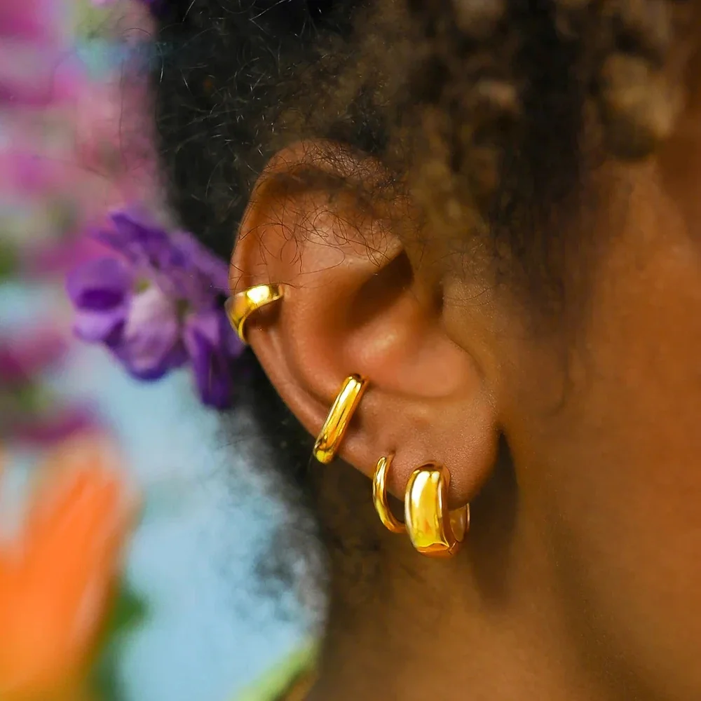 Vintage New Gold Color Mini Circle Hoop Clip Earrings for Women Simple No Piercing Cartilage Ear Cuff Earclips Exquisite Jewelry image 2