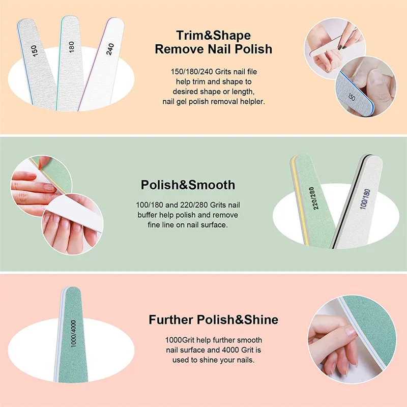50/30 Uds. Lima de uñas de grano 100 a 4000 colores mezclados papel de lija profesional removedor de cutículas Nail Art Buffer accesorios de esmalte de uñas para