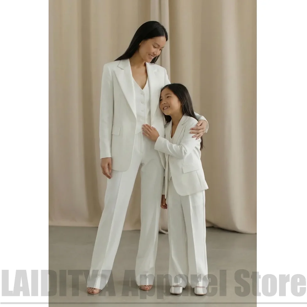 White Girls Suit Set Fashion Single Button Blazer Vest Pants Wedding Photoshoot Formal Outfit For Graduation Party Event