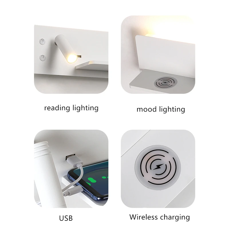 Modern minimalist LED wall lamp creative Nordic bedroom USB wireless charging bedside lamp living room background wall lamp