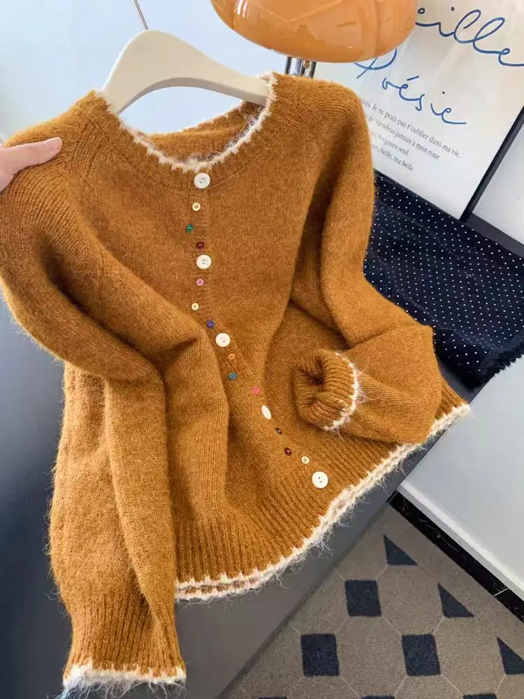 

Soft Cozy Women's Cardigan Sweater 2025 Autumn Winter Season Button ort Outerwear Loose Fit Knitted Long Sve