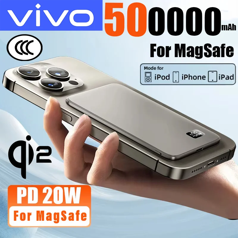 VIVO 50000mAh Ultra Thin Power Bank for MagSafe Magnetic Wireless Fast Charging MacSafe Portable Battery For iPhone Xiaomi