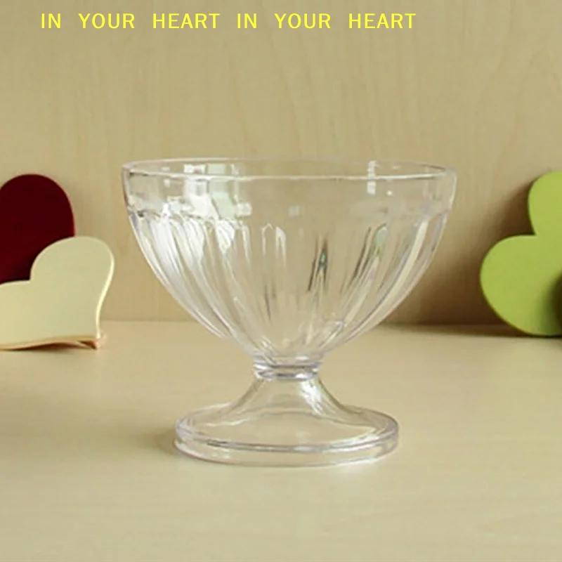 【X】250ml Clear Salad Bowl for Dessert Mill Shake Goblet Acrylic Embossed Ice Cream Cup Transparent Creative Salad Plates