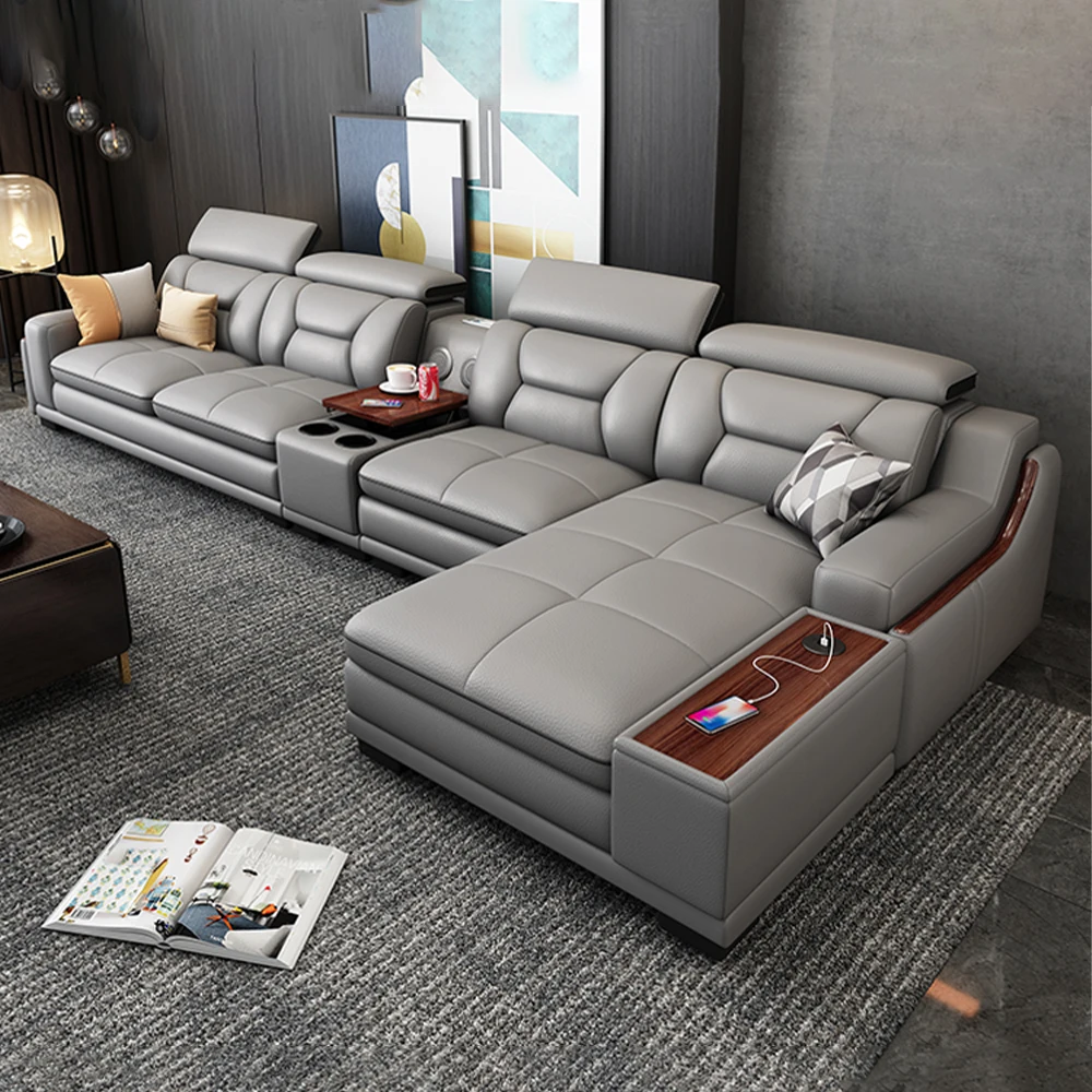 Beautify Your Living Room with Linlamlim Italian Genuine Leather Sofa - Bluetooth Speaker, Adjustable Headrests and USB Charging