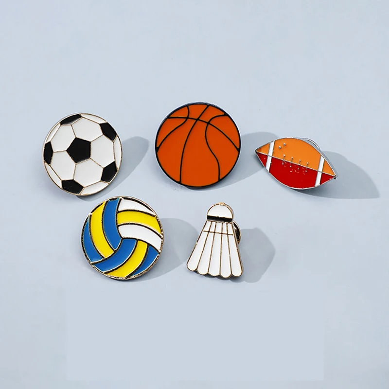 Trendy Sports Brooches Pins Men Basketball Badminton Table Tennis Volleyball Rugby Enamel Badge Metal Buckle Women Denim Jewelry