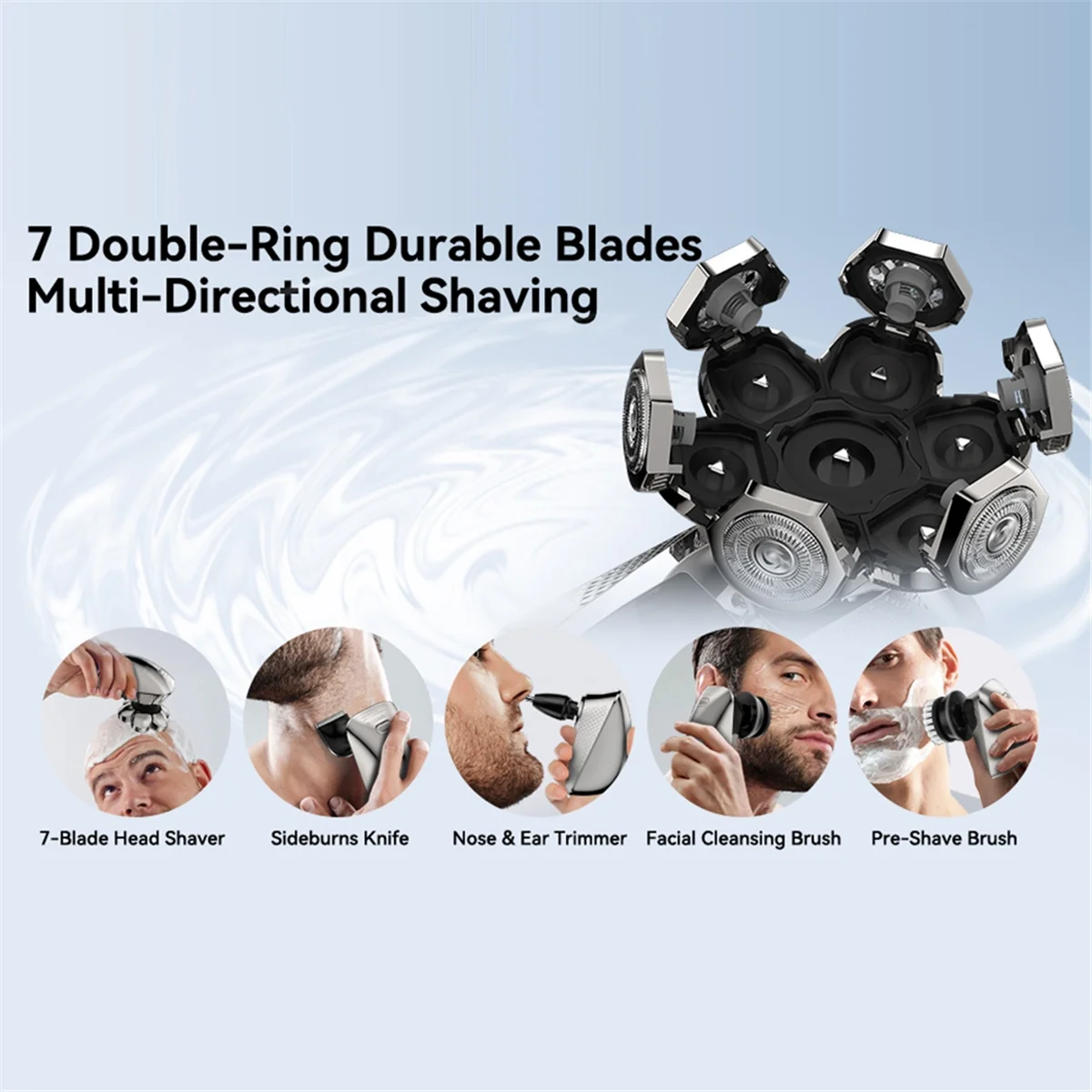 Barbeadores de cabeça giratórios 7D para homens, IPX7 à prova d'água, kit de higiene 5 em 1, barbeador úmido e seco com display LED