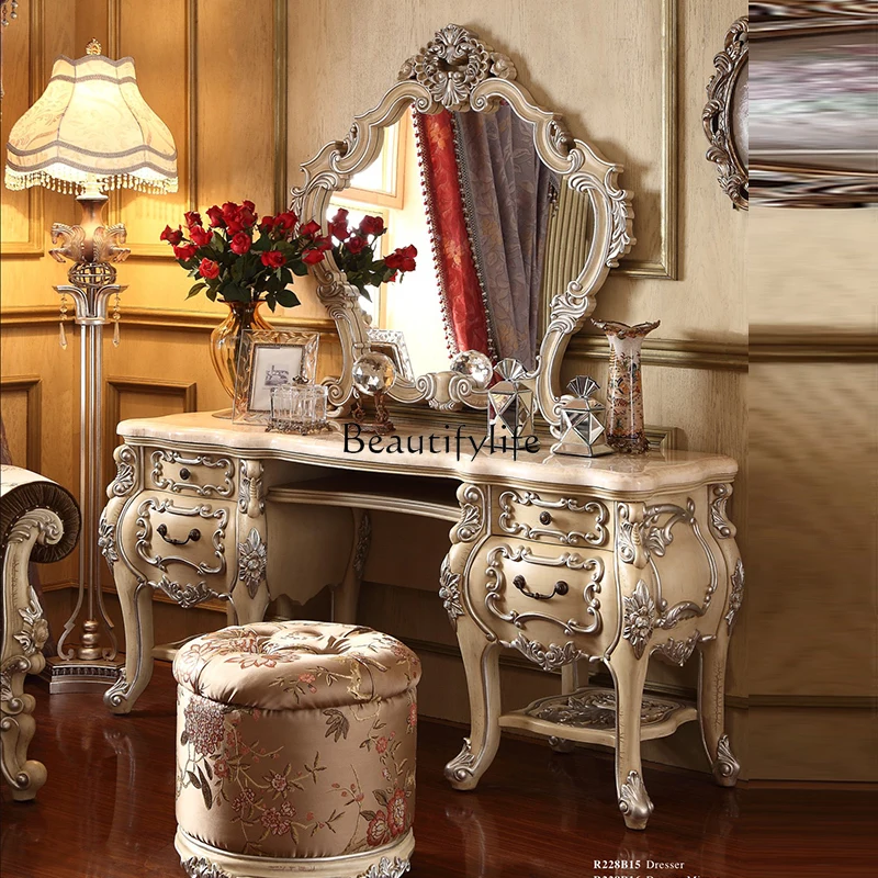 

European carved high-end luxury solid wood dressing table combination dressing cabinet