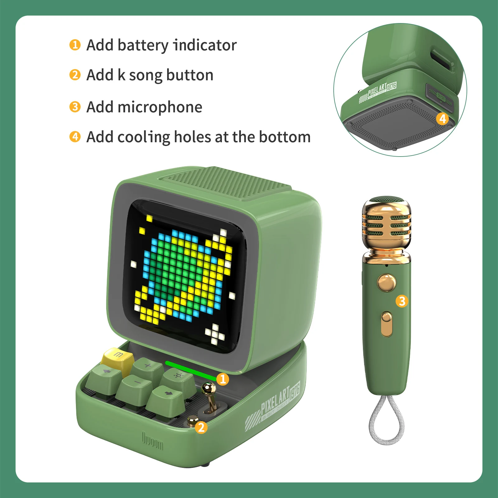 DIVOOM-Micro Ditoo Pixel Art, haut-parleur BT avec microphone karaoké sans fil pour PC, carte BT 5.0 TF, rétro, portable, taille mini, bricolage