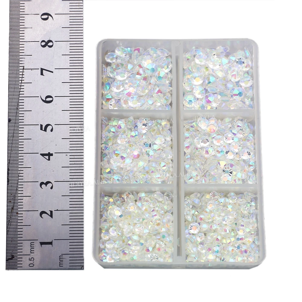 2450 stks/doos Mix Maten 3mm-5mm Hars Steentjes Plaksteen Niet Hot Fix Kristallen Steen Glitters Diamant voor Nail Art DIY Kleding