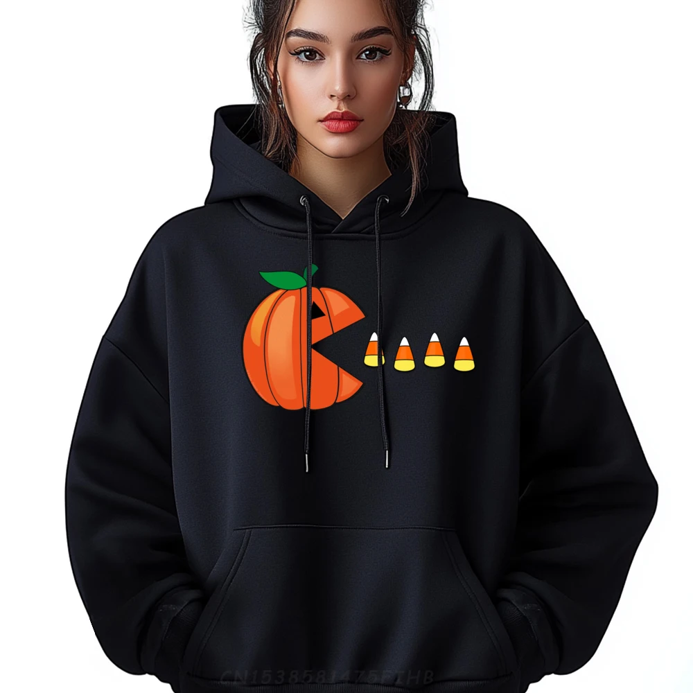 

Funny Halloween Pumpkin Eating Candy Corn White Hoodies Men Oversized Hoodies Vaporwave